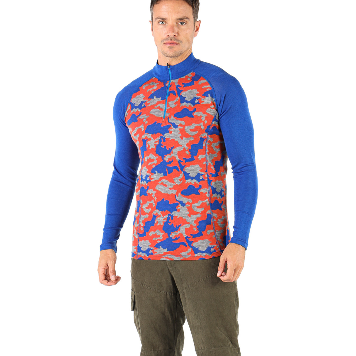 Men's Merino Asker Zip Long Sleeve Tee Shirts Top Base Layer  Blue