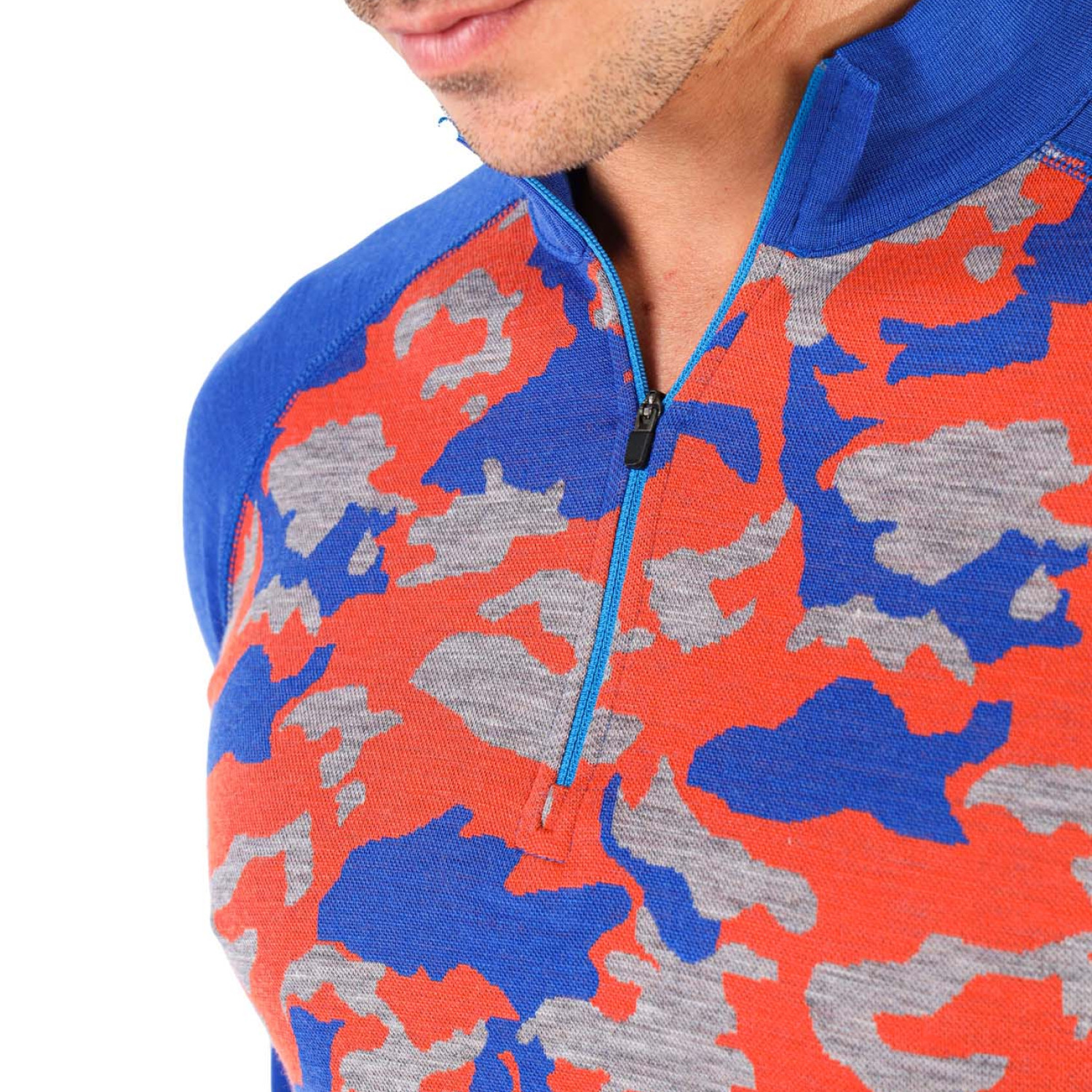 Men's Merino Asker Zip Long Sleeve Tee Shirts Top Base Layer  Blue