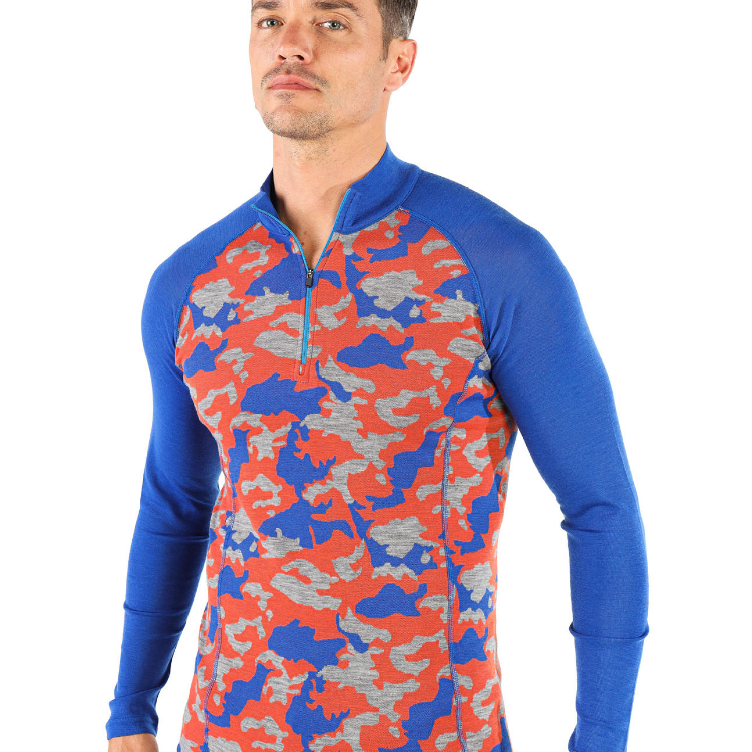 Men's Merino Asker Zip Long Sleeve Tee Shirts Top Base Layer  Blue