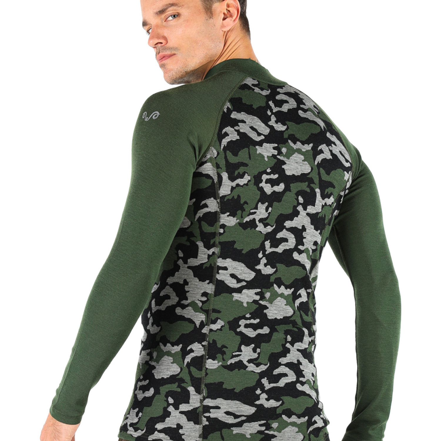 Men's Merino Asker Zip Long Sleeve Tee Shirts Top Base Layer Green