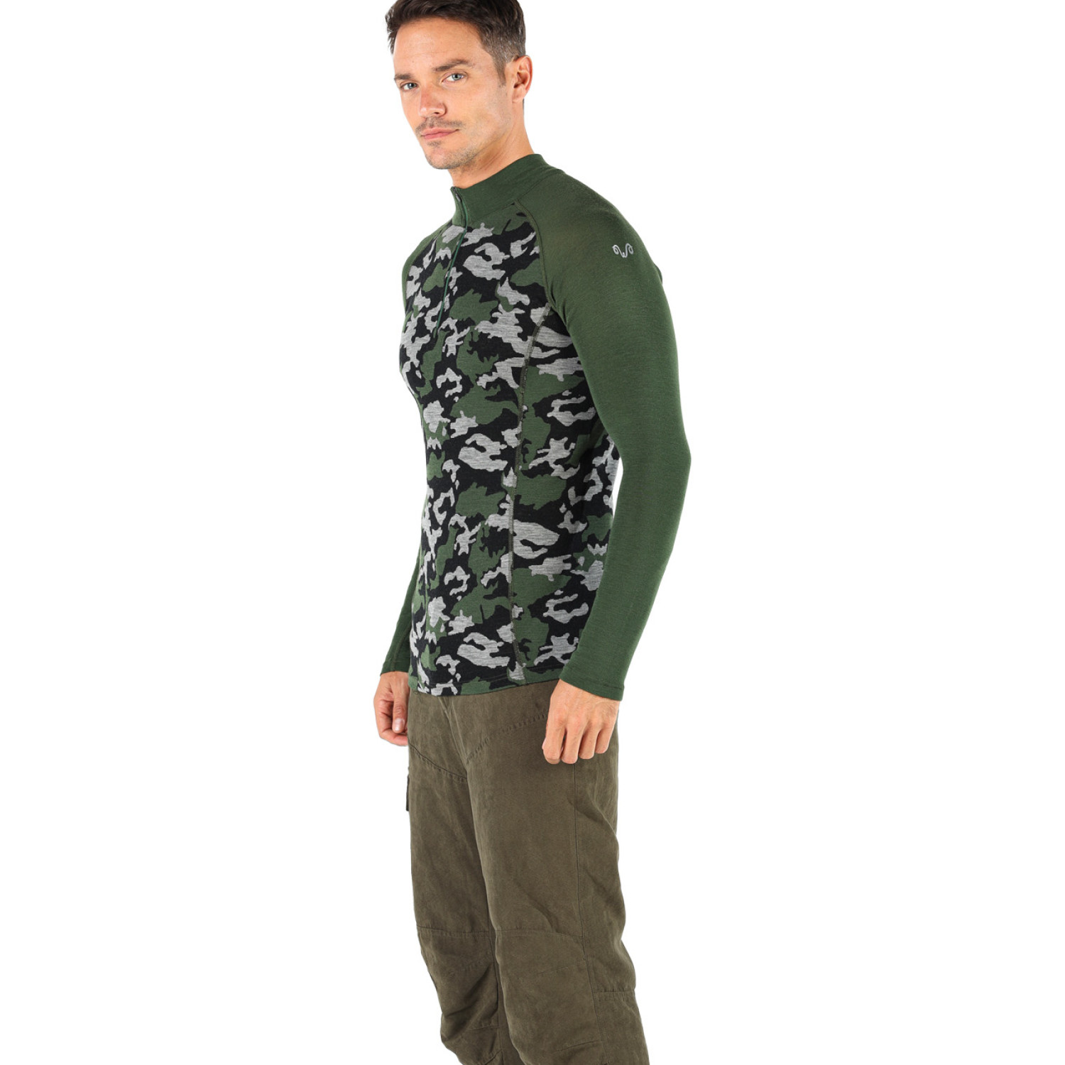 Men's Merino Asker Zip Long Sleeve Tee Shirts Top Base Layer Green