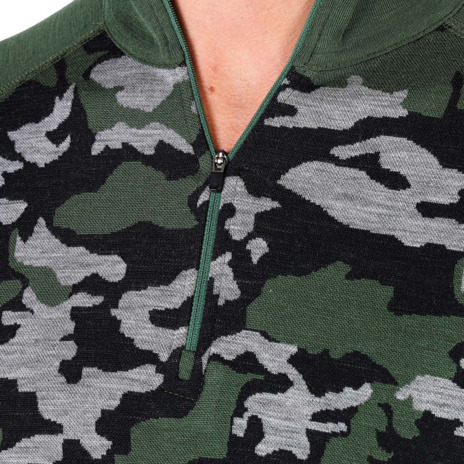 Men's Merino Asker Zip Long Sleeve Tee Shirts Top Base Layer Green