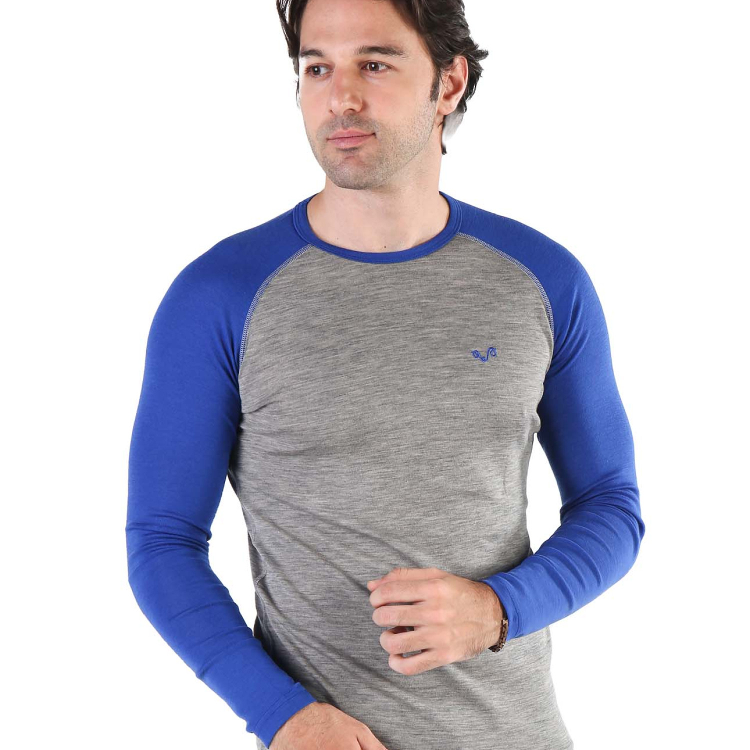 Men's Merino Brant Long Sleeve Tee Shirts Top Base Layer Blue