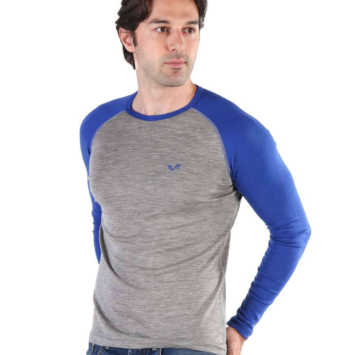 Men's Merino Brant Long Sleeve Tee Shirts Top Base Layer Blue