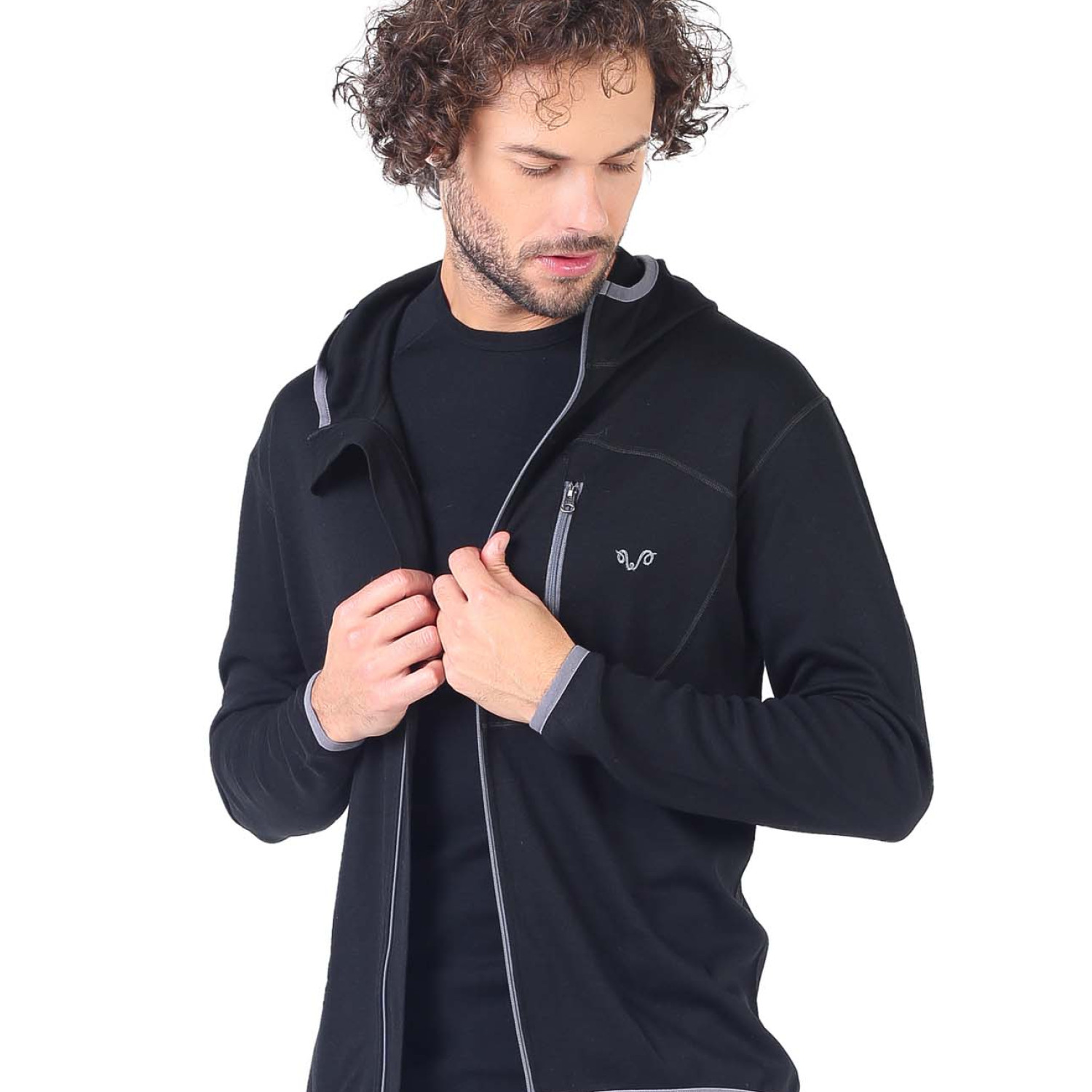Men's  Merino Maestro Thermal Hooded Sweatshirt Zip Black