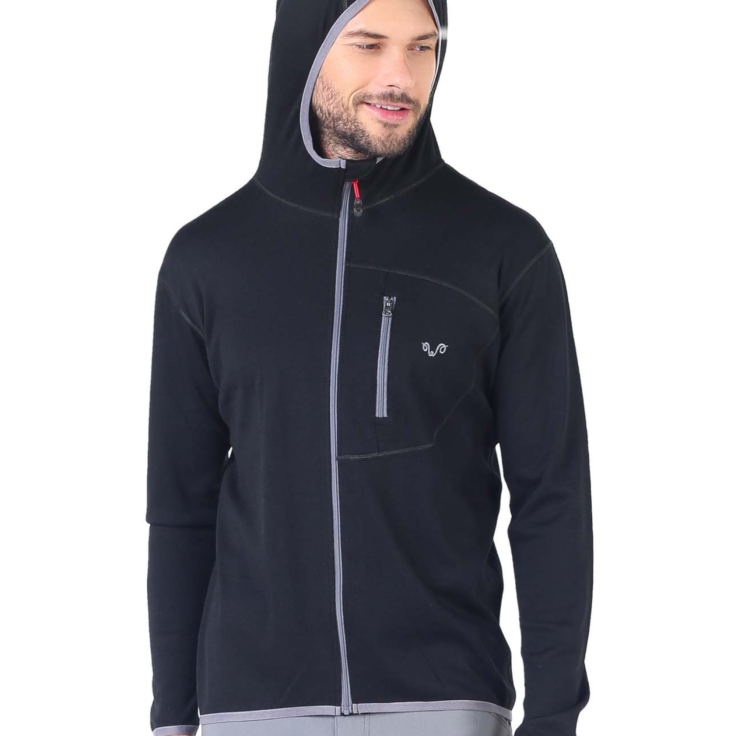 Men's  Merino Maestro Thermal Hooded Sweatshirt Zip Black