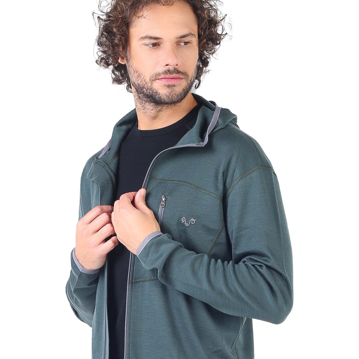 Men's  Merino Maestro Thermal Hooded Sweatshirt Zip Green