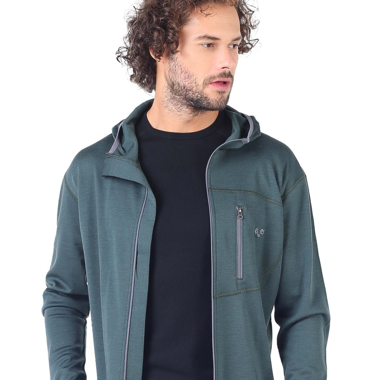 Men's  Merino Maestro Thermal Hooded Sweatshirt Zip Green