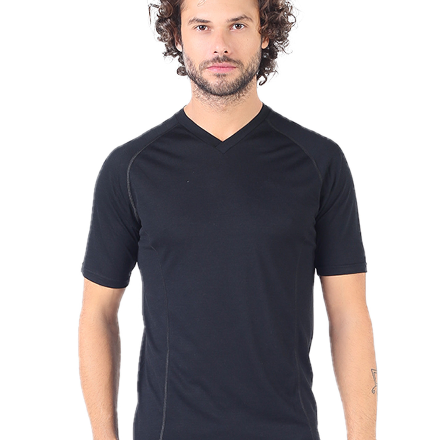 Men's Merino Zonda Short Sleeve T-Shirt V Neck Black