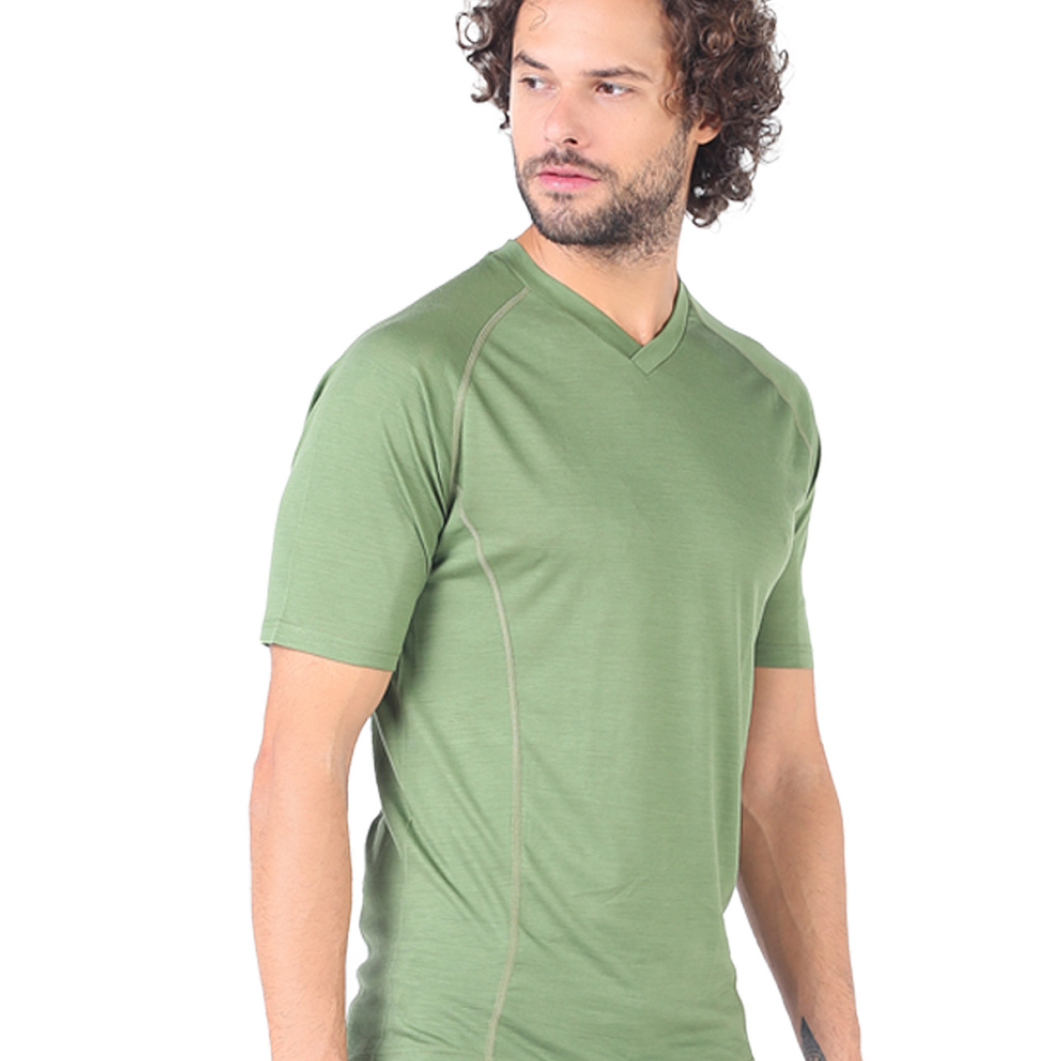 Men's Merino Zonda Short Sleeve T-Shirt V Neck Green