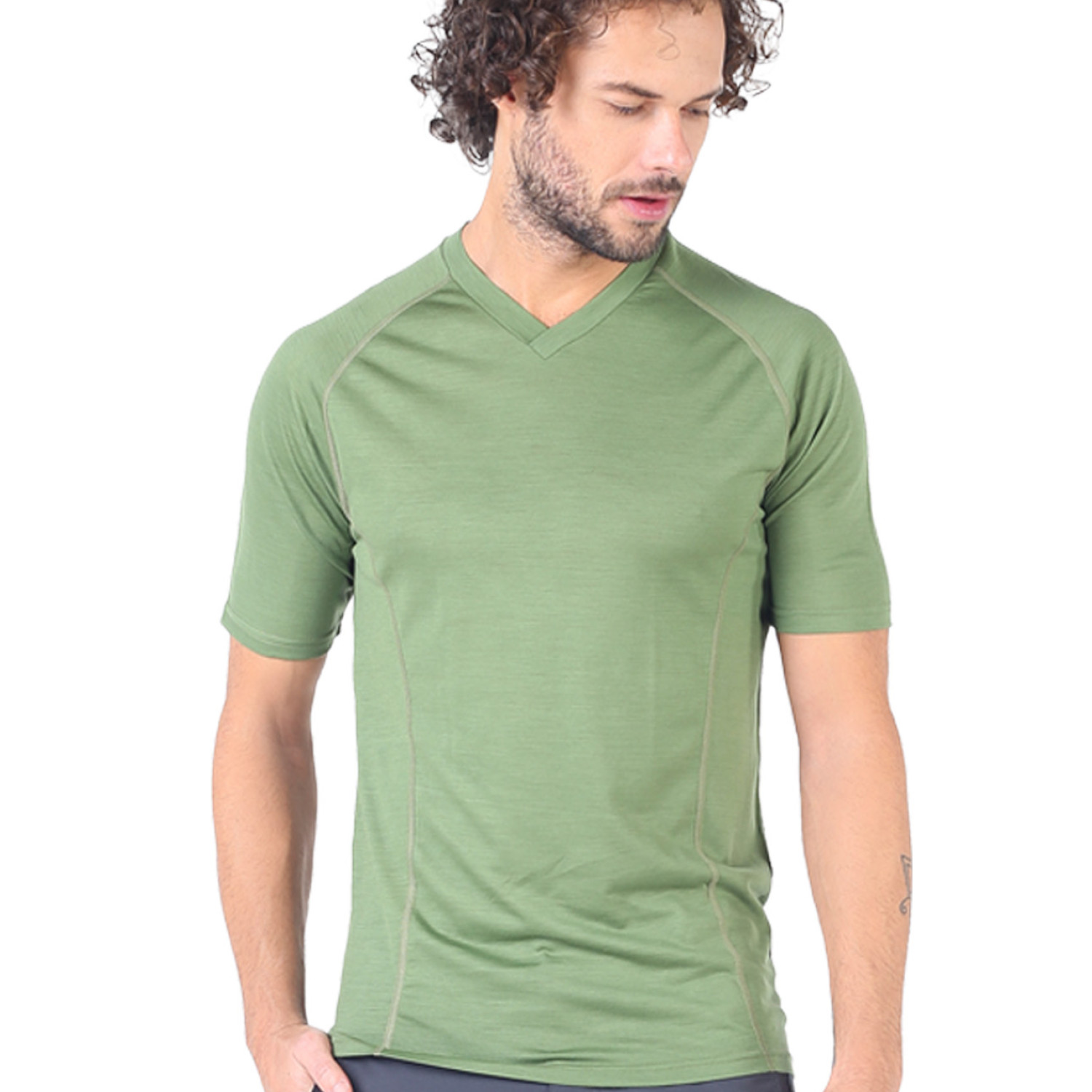 Men's Merino Zonda Short Sleeve T-Shirt V Neck Green