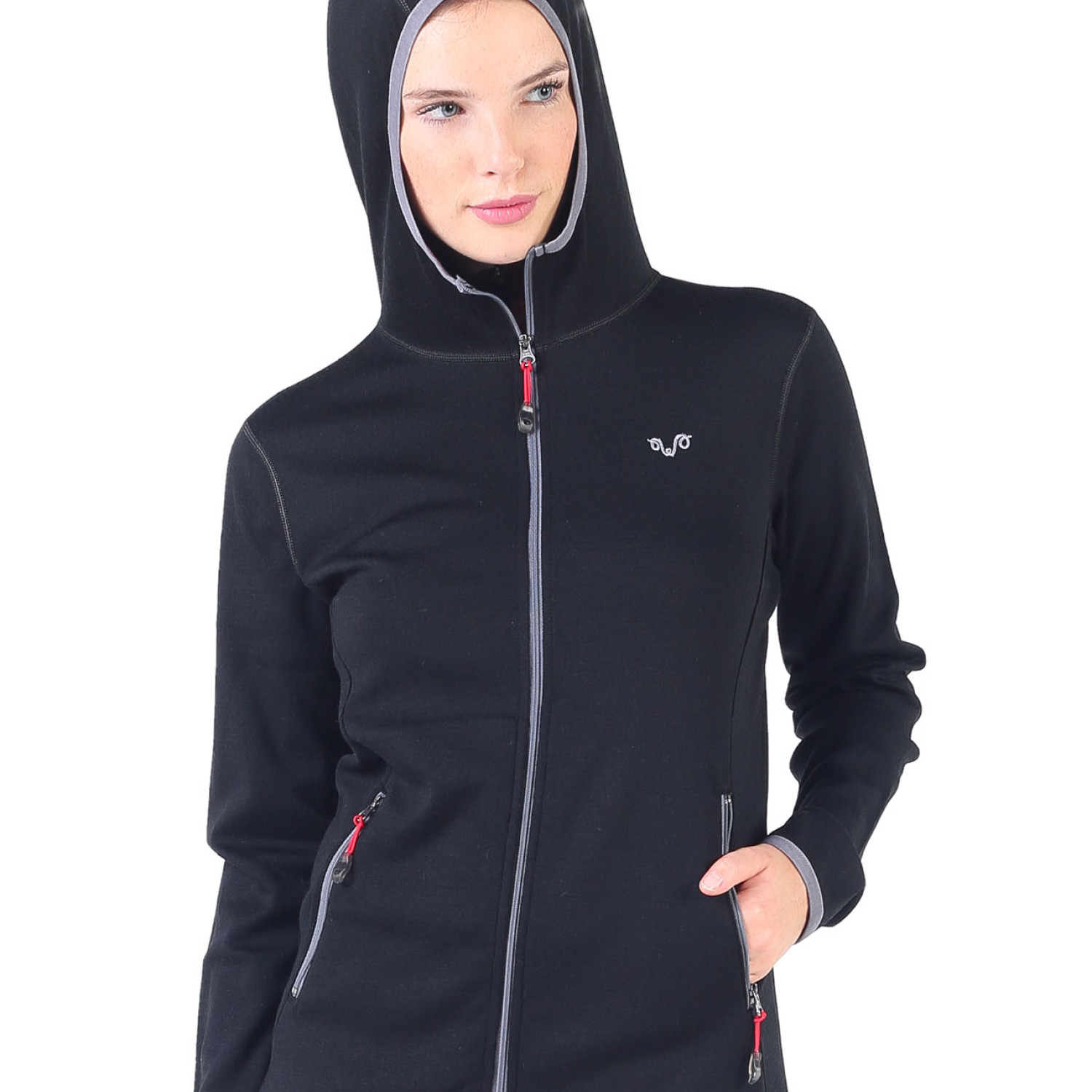 Women's Merino Marin Long Sleeve Zip Hoodie Black