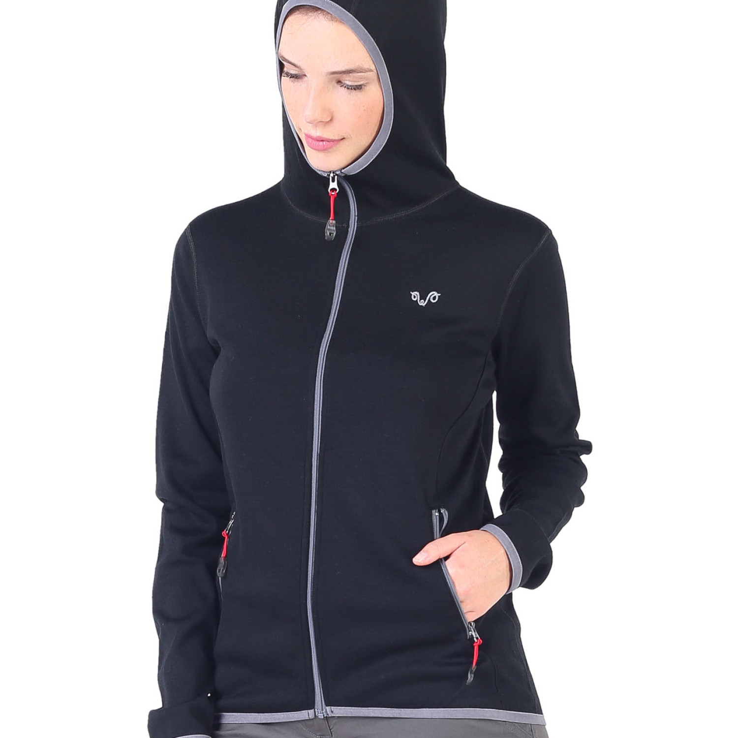 Women's Merino Marin Long Sleeve Zip Hoodie Black