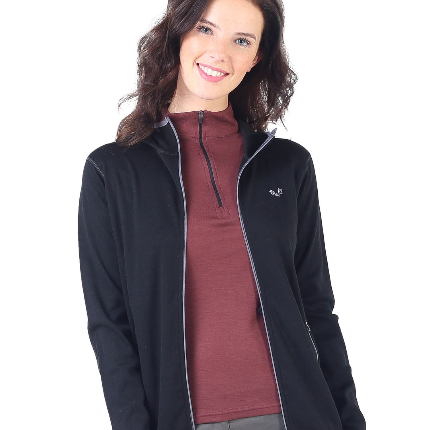 Women's Merino Marin Long Sleeve Zip Hoodie Black