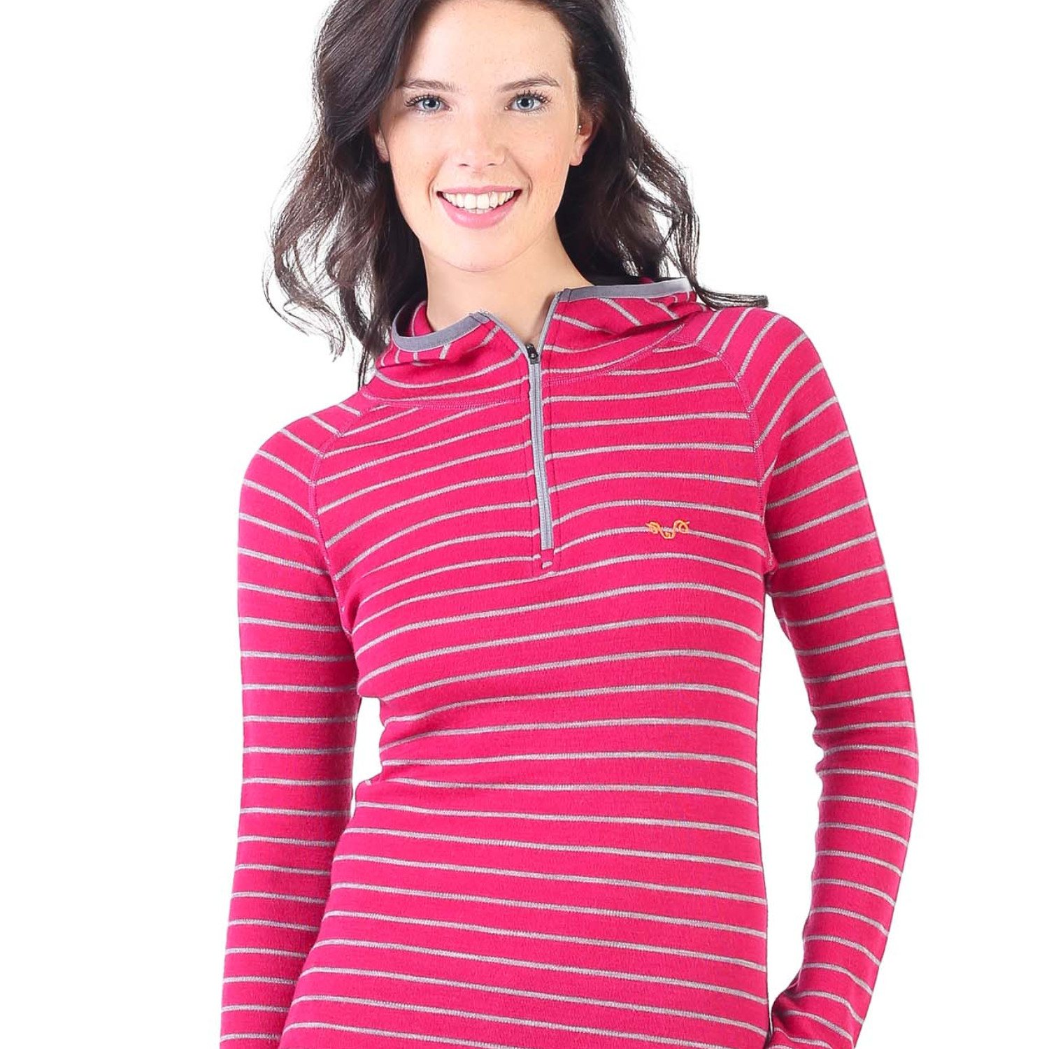 Women's Merino Skadi Long Sleeve Zip Hoodie Striped Pink