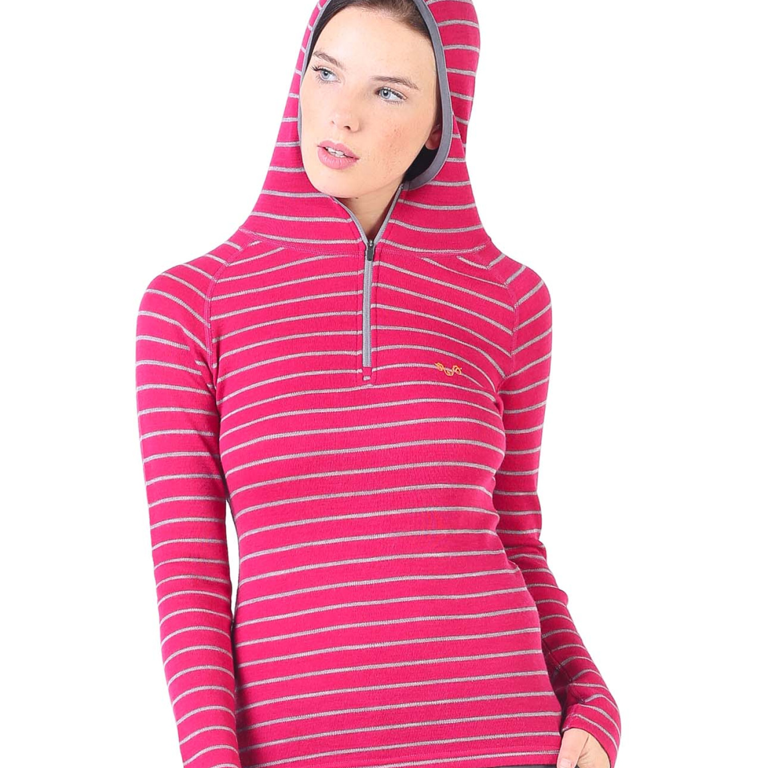 Women's Merino Skadi Long Sleeve Zip Hoodie Striped Pink