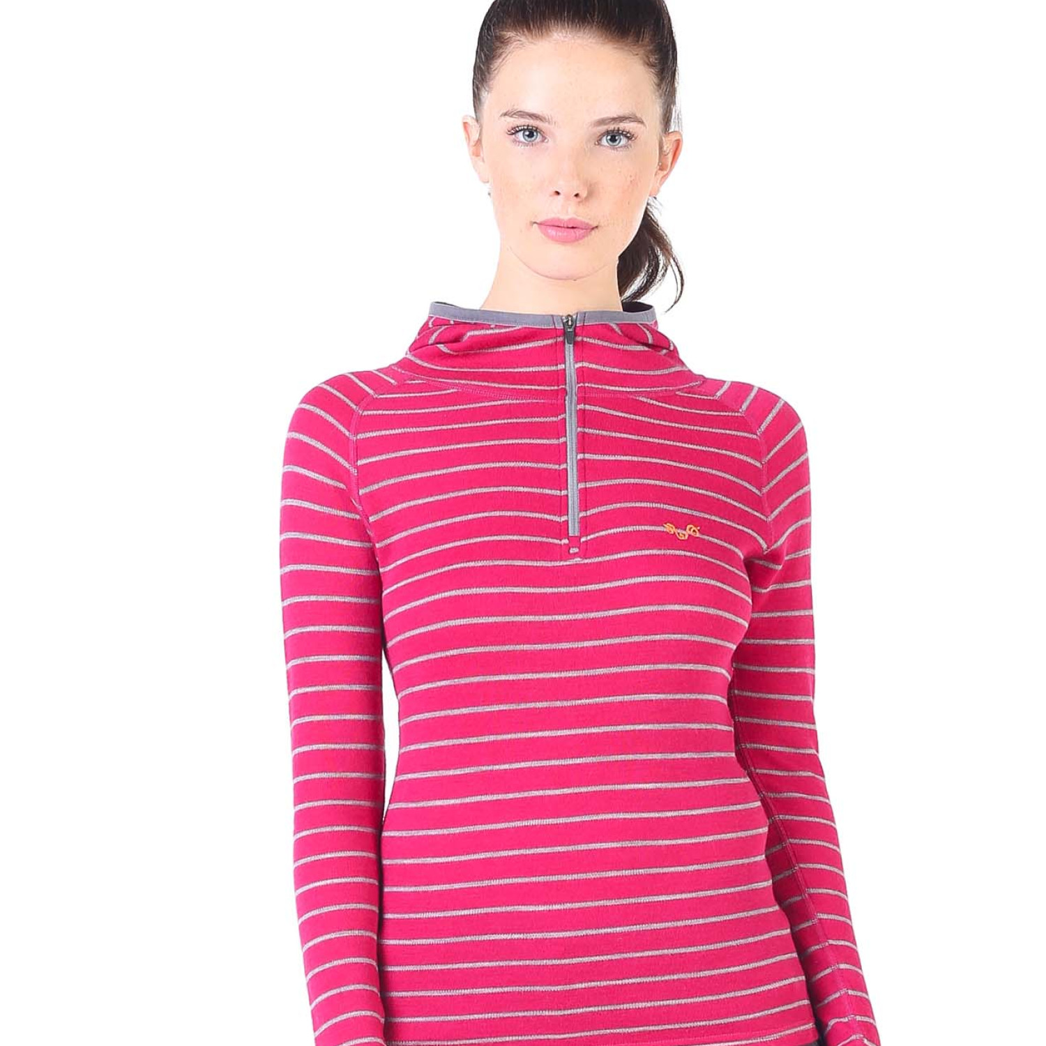 Women's Merino Skadi Long Sleeve Zip Hoodie Striped Pink