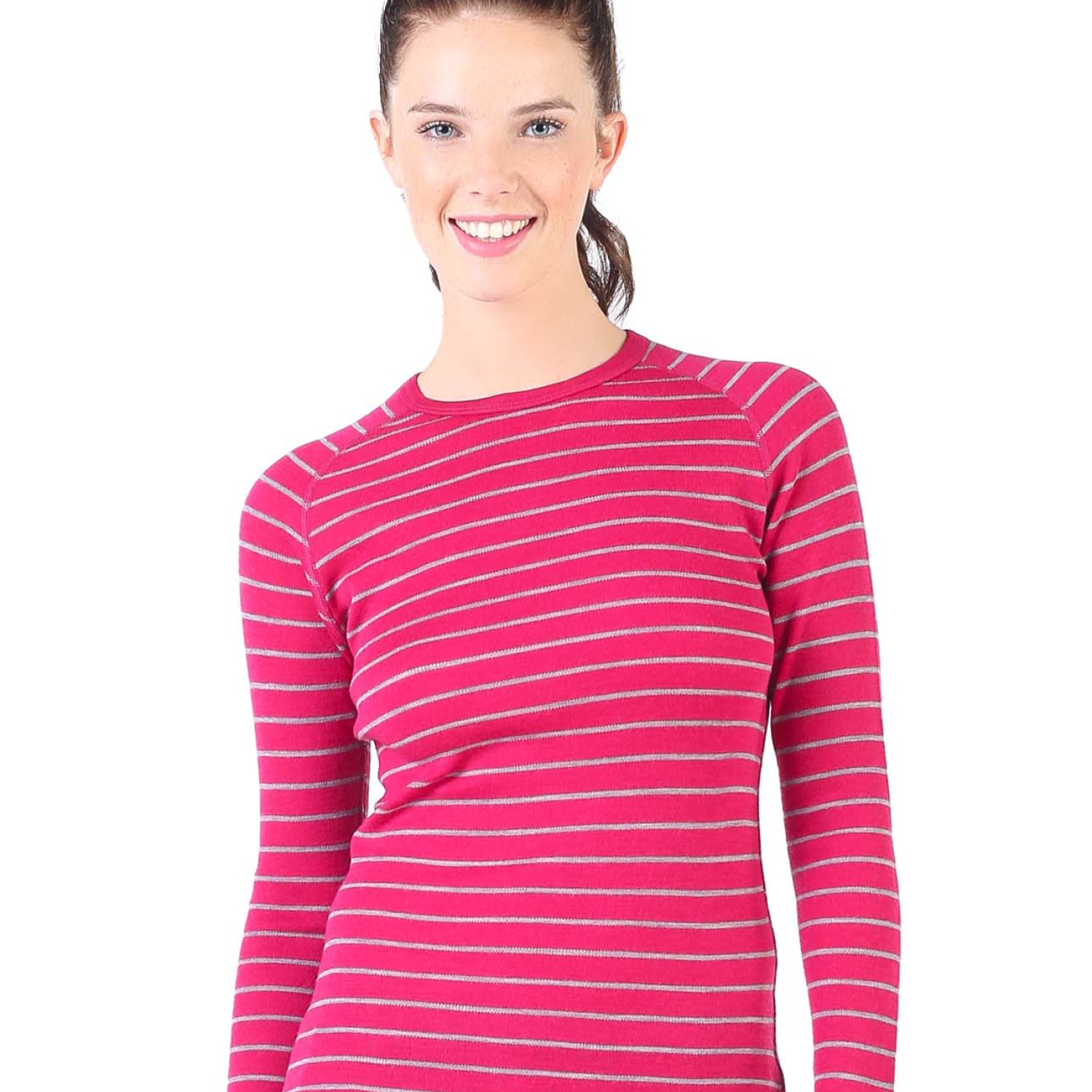 Women's Merino Skadi Long Sleeve Top Base Layer Striped Pink