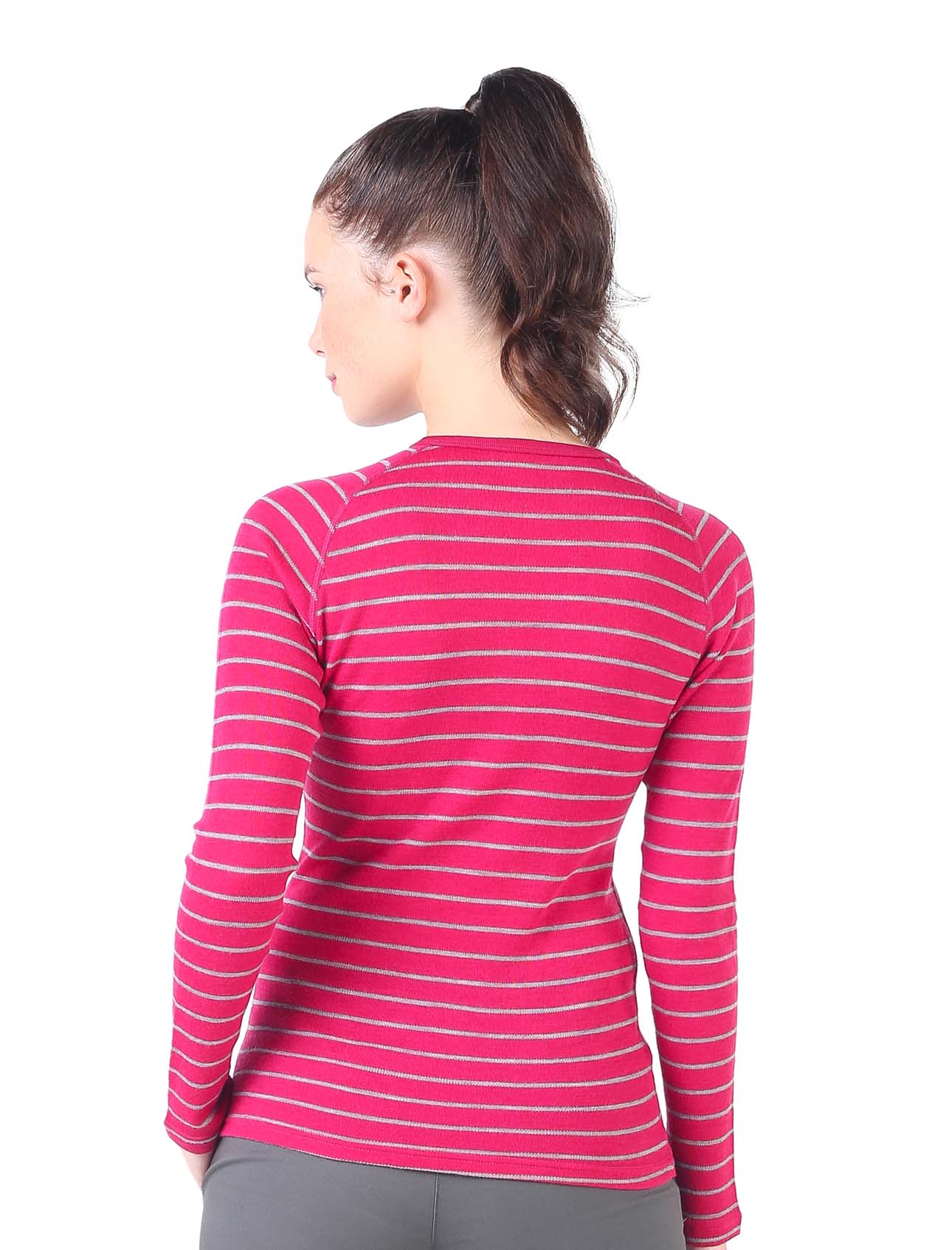 Women's Merino Skadi Long Sleeve Top Base Layer Striped Pink