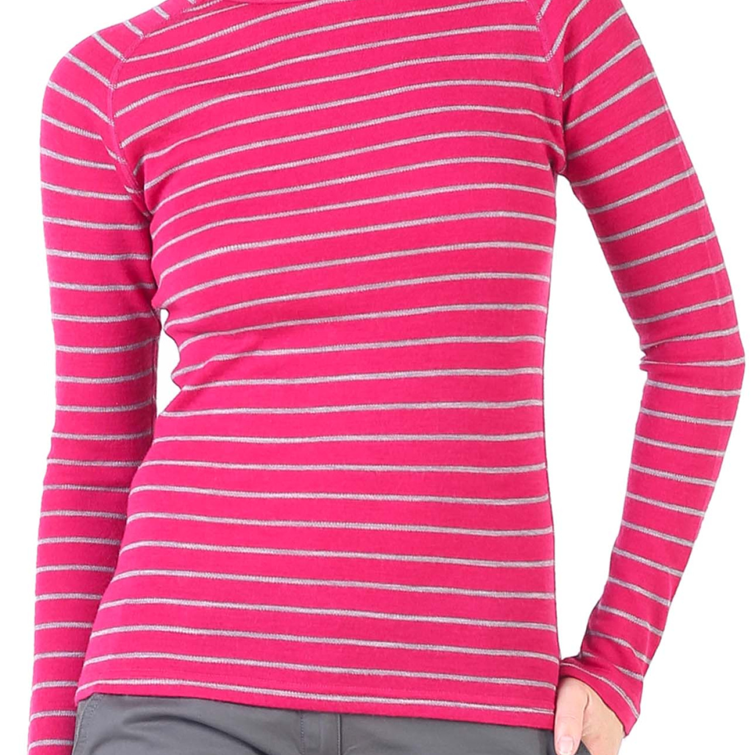 Women's Merino Skadi Long Sleeve Top Base Layer Striped Pink